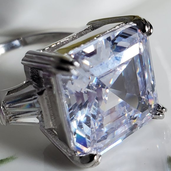 Monica Asscher Cut 9.5 carat CZ Engagement Statement Ring 925 Sterling Silver - Picture 2 of 16